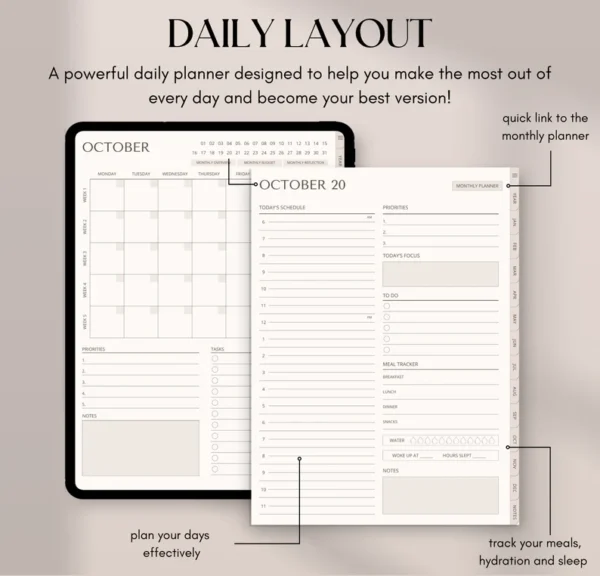 Digital Planner Undated, iPad & Android Planner, GoodNotes Planner, Digital Calendar, Daily, Weekly, Monthly Journal, 2024 2025 iPad Planner - Image 6