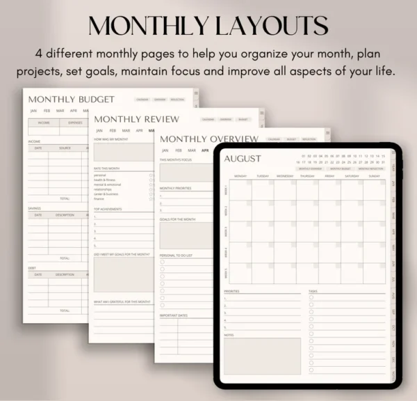 Digital Planner Undated, iPad & Android Planner, GoodNotes Planner, Digital Calendar, Daily, Weekly, Monthly Journal, 2024 2025 iPad Planner - Image 4