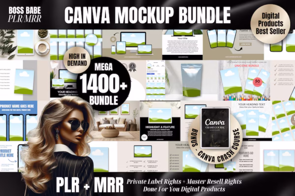 PLR MRR Canva Mockup Template Bundle Master Resell Rights Digital Products Best Seller PLR Digital Products Digital Top Sellers Done For You