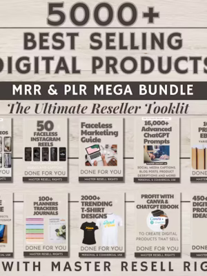 5000+ PLR Digital Products Master Resell Rights Done For You Faceless Reels ChatGPT AI Prompts eBooks Planners Digital Marketing Guide