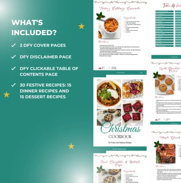 30 Christmas Recipes, Canva Cookbook Template, PLR Digital Product, Canva eBook Template - Image 7