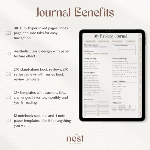 Digital Reading Journal | Classic Paper Texture Reading Planner for iPad | GoodNotes Reading Tracker | Android Reading Journal | Notability - Image 5