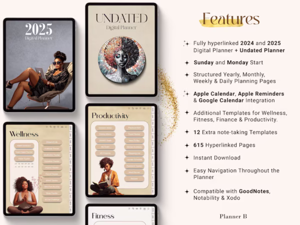 Black Girl Planner, 2024 2025 Digital Planner, Life Planner, Daily Planner, Weekly Planner, Monthly Planner iPad/Tablet, GoodNotes Planner - Image 2