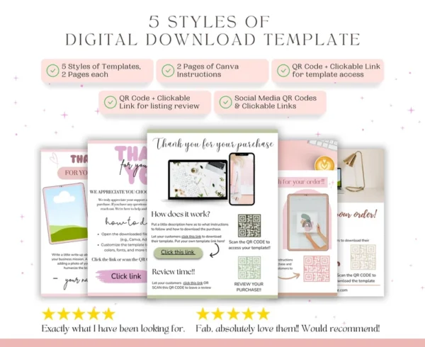 Digital Download Instruction Templates for Digital Products, Template For Digital Product Sellers, Canva instruction pdf thank you template