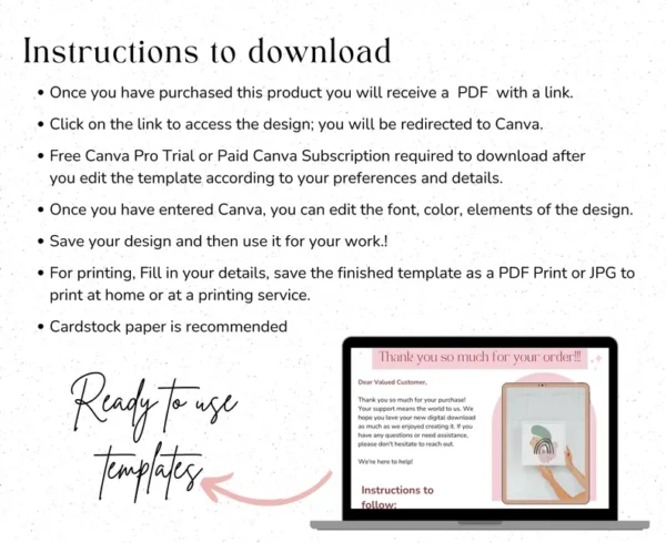Digital Download Instruction Templates for Digital Products, Template For Digital Product Sellers, Canva instruction pdf thank you template - Image 2