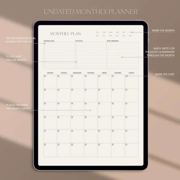Digital Monthly Planner, Digital Planner, iPad Monthly planner, Minimalist Planner, iPad Planner, GoodNotes Planner, Notability Planner - Image 2
