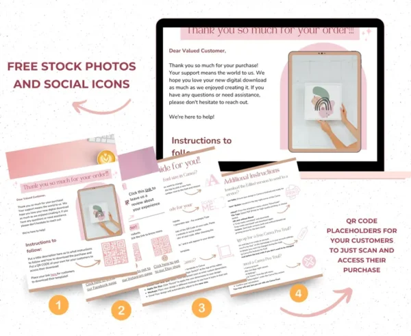 Digital Download Instruction Templates for Digital Products, Template For Digital Product Sellers, Canva instruction pdf thank you template - Image 5
