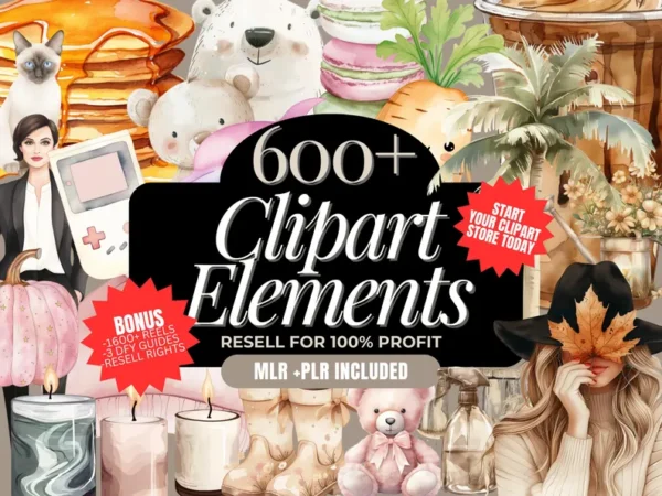600+ Clipart Elements Pack,The Elements Vault,Clip Art.Clipart vault.Melanin AI Images.Done For You Ebook Images,elements for designs