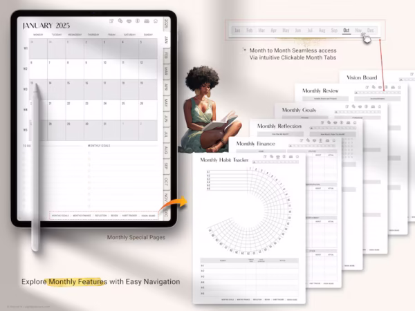 Black Girl Planner, 2024 2025 Digital Planner, Life Planner, Daily Planner, Weekly Planner, Monthly Planner iPad/Tablet, GoodNotes Planner - Image 5