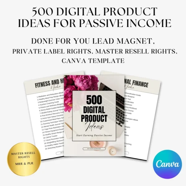 500 Digital Product Ideas For Passive Income, MasterResell Rights, Done for you, MRR PLR Canva Template - Image 5