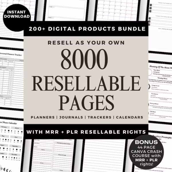 8000 Resellable Done For you digital pages, PRL Bundle, Passive Income Starter, Canva Template Bundle, Editable Printable, Ebook