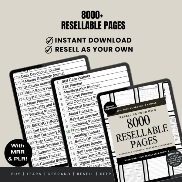 8000 Resellable Done For you digital pages, PRL Bundle, Passive Income Starter, Canva Template Bundle, Editable Printable, Ebook - Image 6