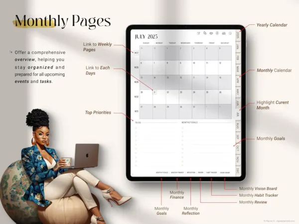 Black Girl Planner, 2024 2025 Digital Planner, Life Planner, Daily Planner, Weekly Planner, Monthly Planner iPad/Tablet, GoodNotes Planner - Image 6