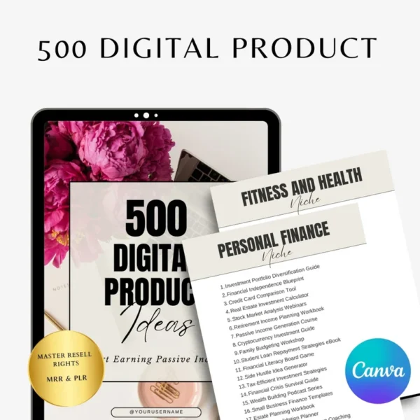 500 Digital Product Ideas For Passive Income, MasterResell Rights, Done for you, MRR PLR Canva Template - Image 8