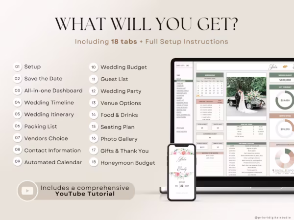 Wedding Planner Spreadsheet Wedding Budget Tracker Wedding Timeline Checklist Guest List Tracker Wedding Itinerary Seating Plan Wedding Gift - Image 4